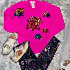 Vintage ESCADA Sequins Turtles Hot Pink Sweater